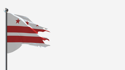 Washington Dc 3D tattered waving flag illustration on Flagpole. Perfect for background with space on the right side.
