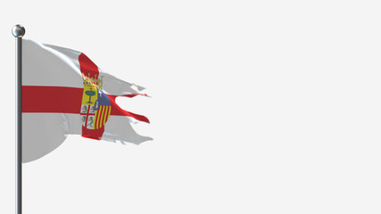 Zaragoza 3D tattered waving flag illustration on Flagpole. Perfect for background with space on the right side.