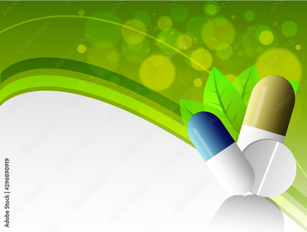 Wall mural medical background with capsules and tablet pills.