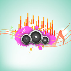 Music background with speakers and musical notes.