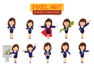 Pixel Art Business Women Characters set.