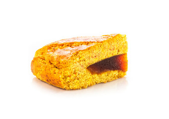 Creole pie with candied papaya isolated on white backgroud called locally ''Pâté Créole'' - Traditional cake of Reunion family