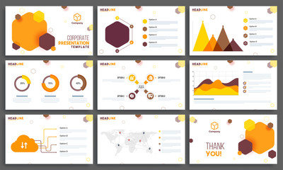 Naklejka premium Set of nine Business Presentation Templates layout.