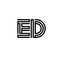 Initial two letter black line shape logo vector ED