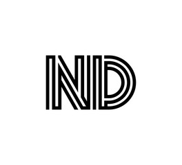 Initial two letter black line shape logo vector ND