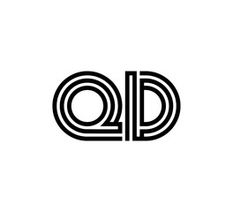 Initial two letter black line shape logo vector QD