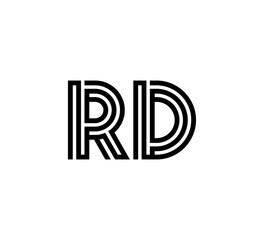 Initial two letter black line shape logo vector RD