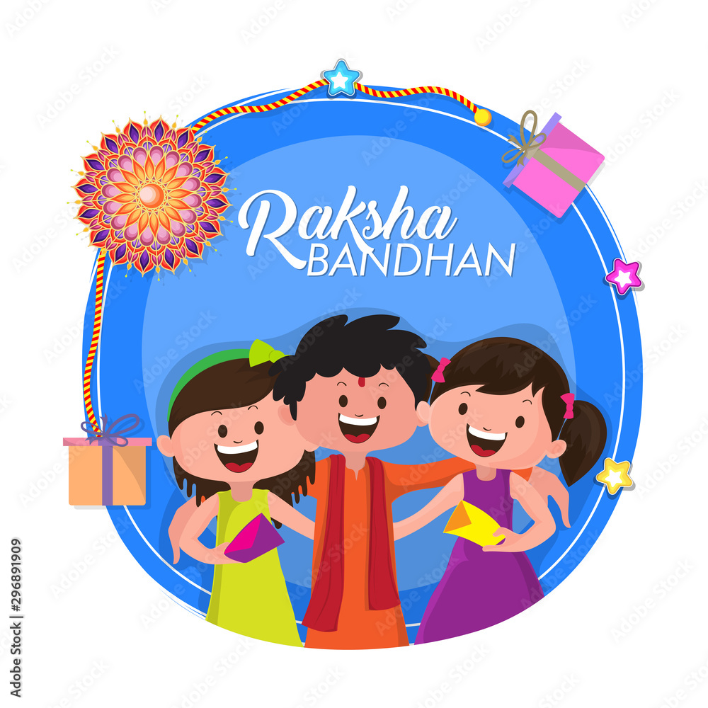 Poster cheerful brother and sister characters for raksha bandhan.