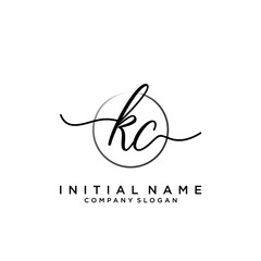 KC Initial handwriting logo with circle template vector.