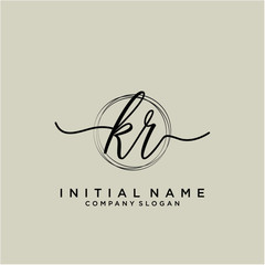 KR Initial handwriting logo with circle template vector.