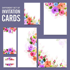 Different set of Invitation Cards with flowers.
