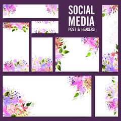 Social Media Post and Headers with beautiful flowers.