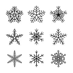 Set snowflake hand drawn icons