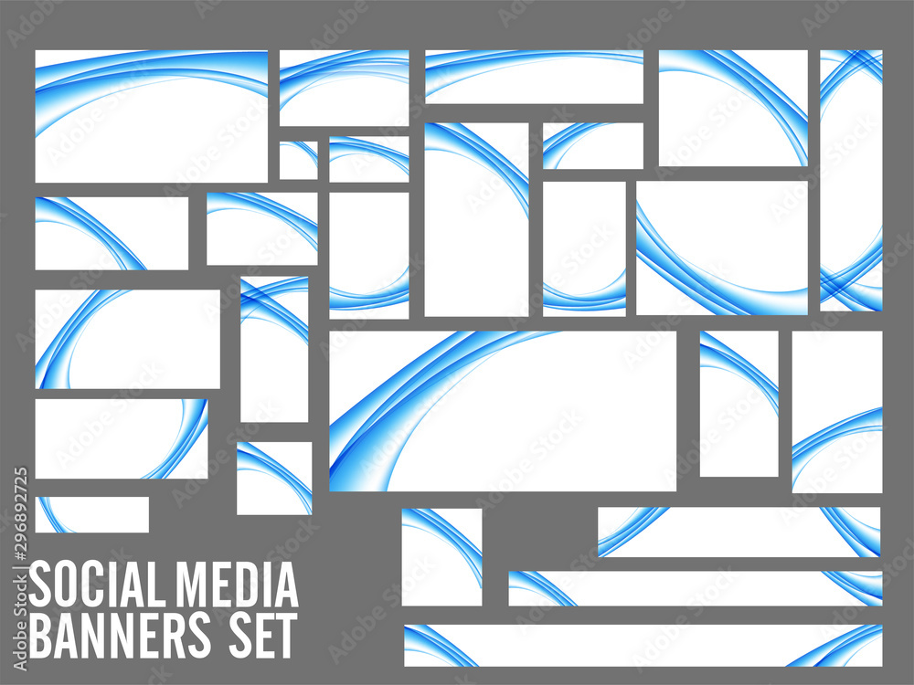 Wall mural White Social Media Banners with blue waves.