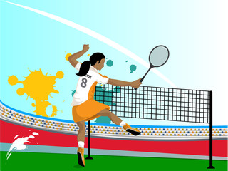 Illustration of female badminton player.
