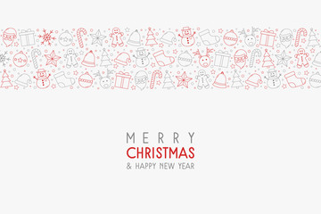 Merry Christmas and Happy New Year. Beautiful greeting card with Xmas elements. Vector