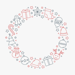 Christmas wreath made of holiday elements on background with copyspace. Vector