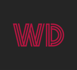 Initial two letter red line shape logo on black vector WD