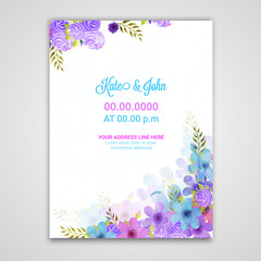 Wedding Invitation Card template with flowers.