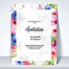 Invitation Card template with colorful flowers.