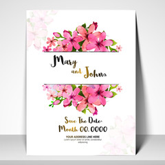 Save the Date, Wedding Invitation Card with pink flowers.