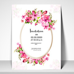 Pink flowers decorated Invitation Card design.