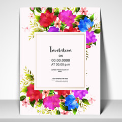 Invitation Card with colorful watercolor flowers.