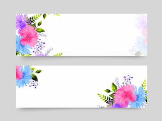 Website headers with colorful flowers decoration.