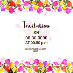 Colorful watercolor flowers decorated Invitation Card.