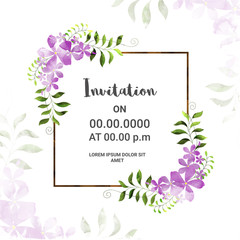 Invitation Card with purple watercolor flowers.