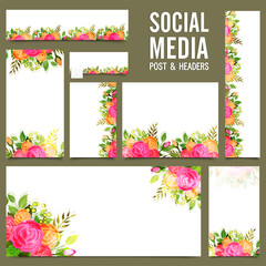 Fototapeta na wymiar Social Media post, header or banners with rose flowers.