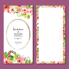 Vertical invitation card with watercolor flowers.