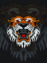 Vector illustration of tiger head for logo, T-shirt or outerwear