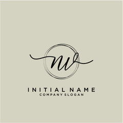 NV Initial handwriting logo with circle template