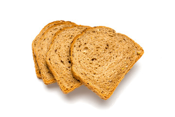 Sliced slices of bread with sesame seeds. Isolated on a white background.