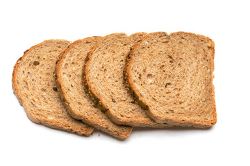 Sliced slices of bread with sesame seeds. Isolated on a white background.
