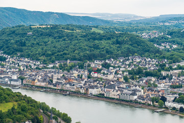 Naklejka na ściany i meble Famous popular Wine Village of Boppard at Rhine River, middle Rhine Valley, Germany. Rhine Valley is UNESCO World Heritage Site