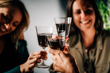 Blond Woman Drinking Red Wine.