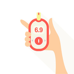 Diabetes Glucometer Flat vector illustrator with Hand Holding 