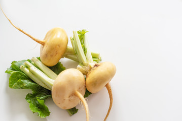 fresh ripe turnips on white background