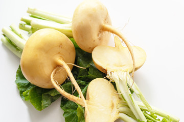 fresh ripe turnips on white background