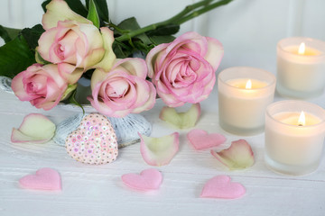 Romantic Roses Still Life With Candles