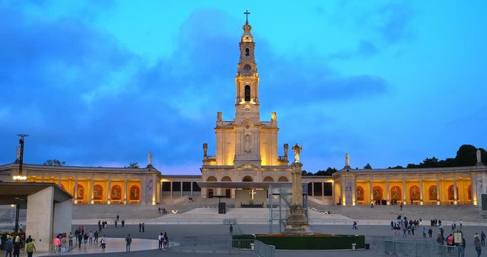 Mary's Appearance Basilica of Our Lady of Rosary Bell Tower of Fatima in Portugal, 4K
