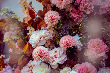 Wedding flowers bouquet,Peonies and decorative plants, close-up selective focus,Nobody.