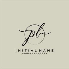 PL Initial handwriting logo with circle template