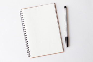 Top view of blank notebook with pencil on with background. Education concept.