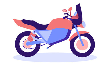 Side view of a sport and touring motorcycle Hornet. The scooter is blue and pink. The bike is isolated on a white background in vector modern flat style