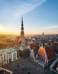 Obraz premium Sunrise over central Riga, Latvia, taken in May 2019