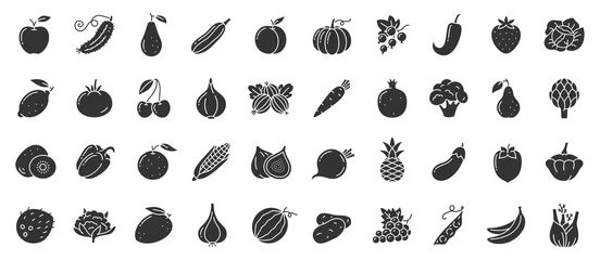 Fotobehang Fruit berry plantaardig voedsel glyph pictogram vector set © Suesse