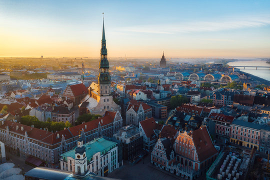 Sunrise over central Riga, Latvia, taken in May 2019